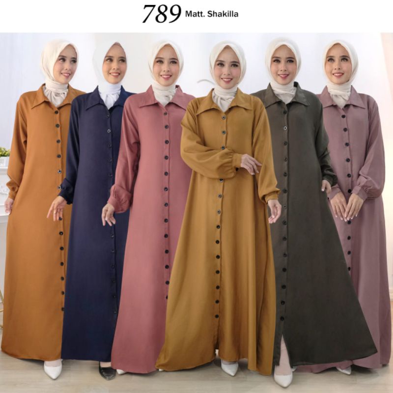 Zalifa Dress- Gamis Muslim Full Kancing Terbaru 789
