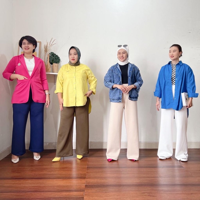 Celana Wanita Jumbo Kekinian Scuba Hw Highwaist Hitam Putih Navy Cream Fuchia Jumbo