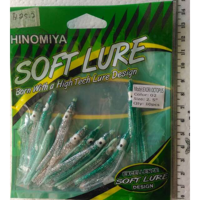 HINOMIYA SOFT LURE SQUID SIZE 2.5CM/1.5GRAM QTY.10PC MODEL.EXORI OCTOPUS LUMINOUS UMPAN CUMI KARET