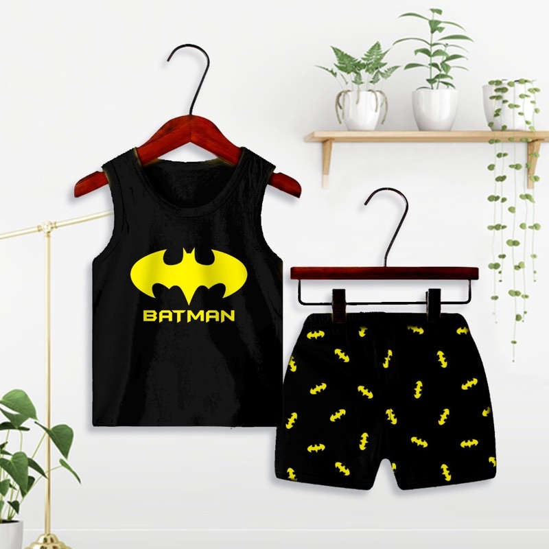 SETELAN SINGLET ANAK KARAKTER BAT,MAN SUPERHERO all size 6-12 BULAN PAKAI