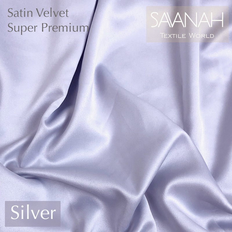 1 meter Kain Satin Velvet SUPER PREMIUM / Sateen Velvet Premium Dress hijab Gamis PASTEL-Silver