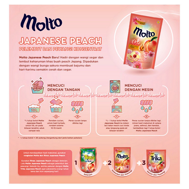 Molto Japanese Peach 720ml Pelembut Pewangi Pakaian Konsentrat Wangi Buah Peach Jepang