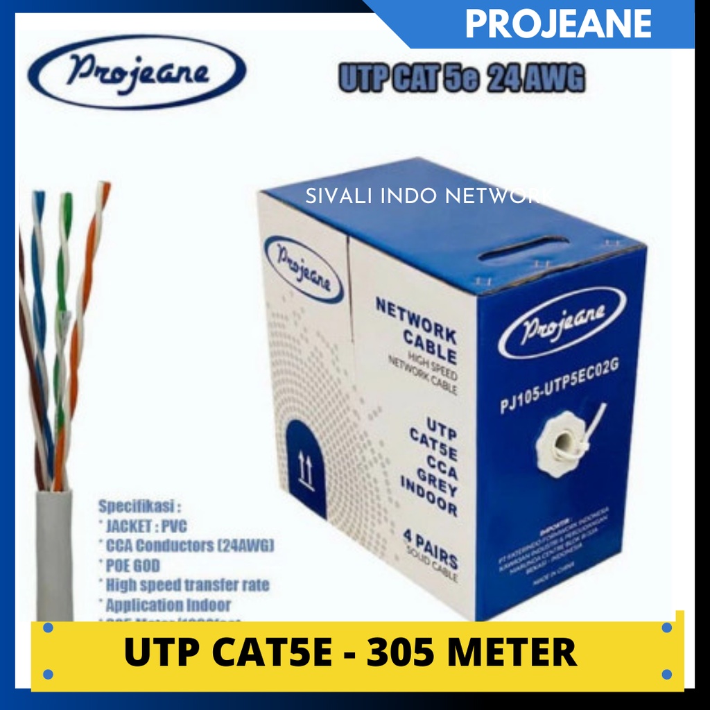 1 ROLL PROJEANE KABEL UTP CAT5E CCA GREY 23AWG - 305 METER