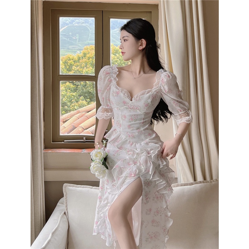 Mini Dress Black Strawberry~ Gaun niche yang dirancang tidak teratur dengan keinginan murni, gaya ma