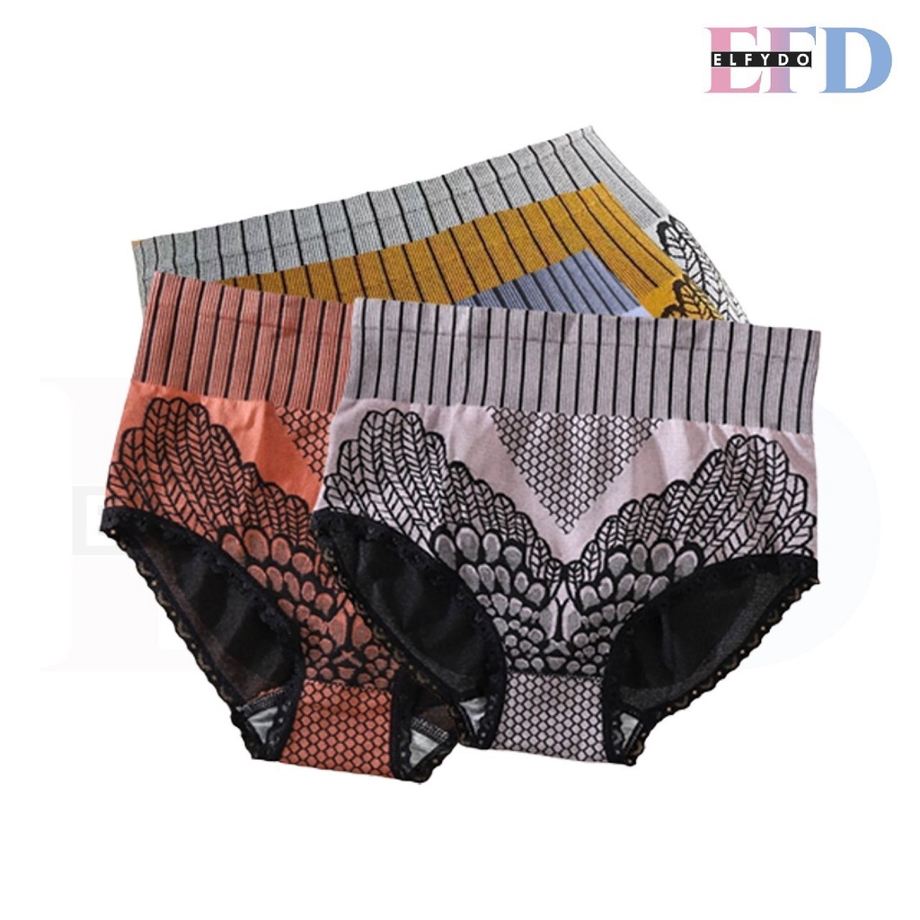 ELFYDO W233 Celana Dalam Wanita Pakaian Dalaman Perempuan Motif Highwaist