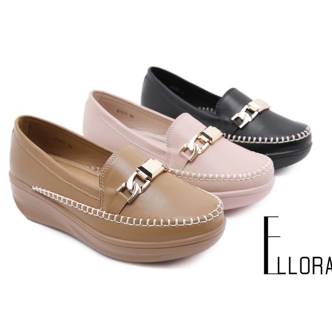 Ellora E1215 / Sepatu Wedges Wanita Import Kulit Premium