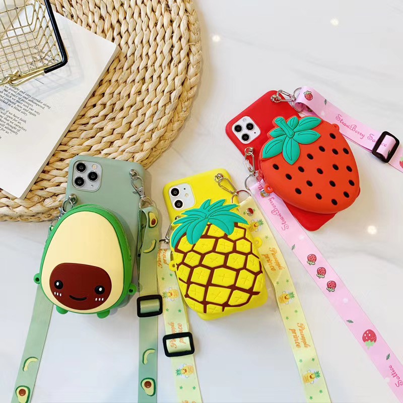    Soft Case Bahan Tpu Dengan Dompet Koin Motif Kartun Buah