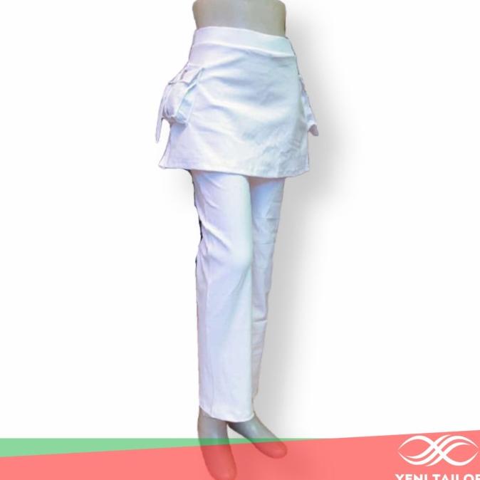 celana rok senam wanita kantong putih bahan polyester spandex
