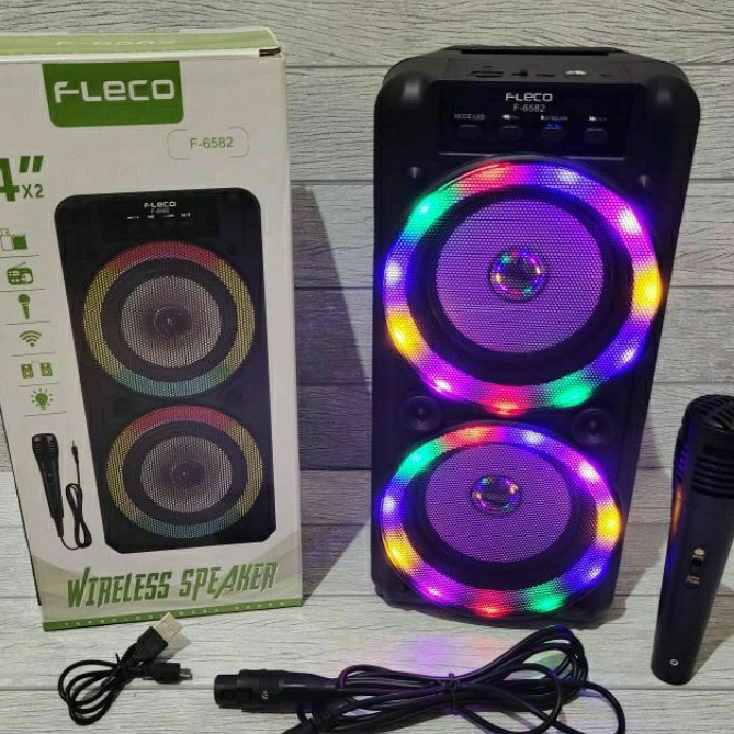 COD Speaker Bluetooth Fleco F 6582 LED Bonus Mic/Salon Fleco/Speaker Karaoke FLeco F-6582