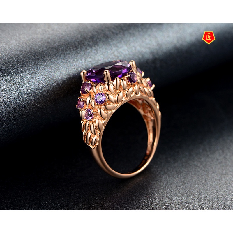 [Ready Stock]Luxury Elegant Natural Amethyst Ring for Women