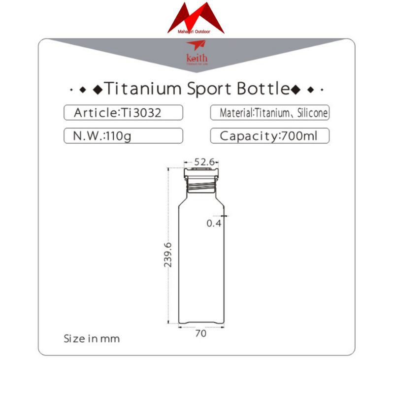 Keith titanium Ti3032 botol minum 700ml bottle ultralight camping