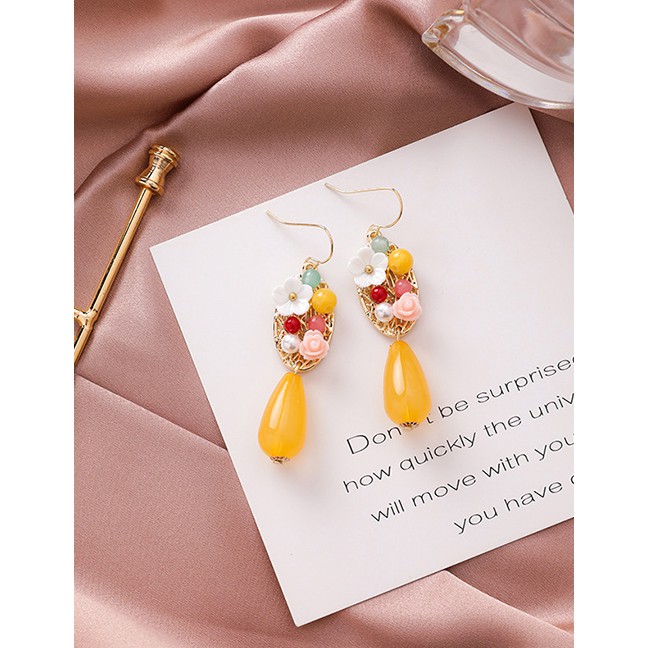 LRC Anting Gantung Fashion Water Drop Crystal Beads Drops Flower Earrings D09695