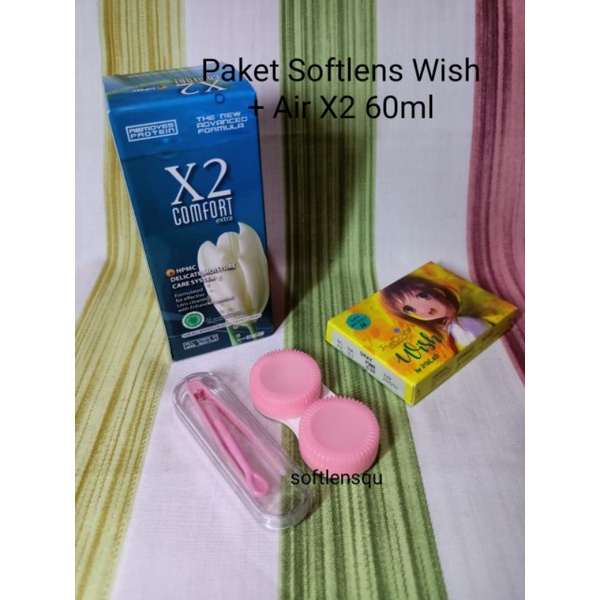 COD Paket Softlens Wish BIG EYES Normal by Irislab Dia 16mm + Air Softlens X2 60ml + Pinset + Lenscase