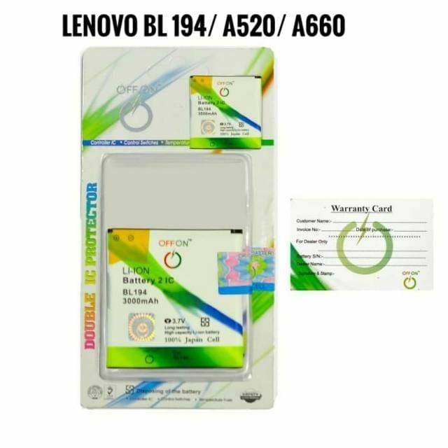 Baterai Batre Double Power OFFON Lenovo BL194 A520 A660 Battery Lenovo bl 194 a520 a660