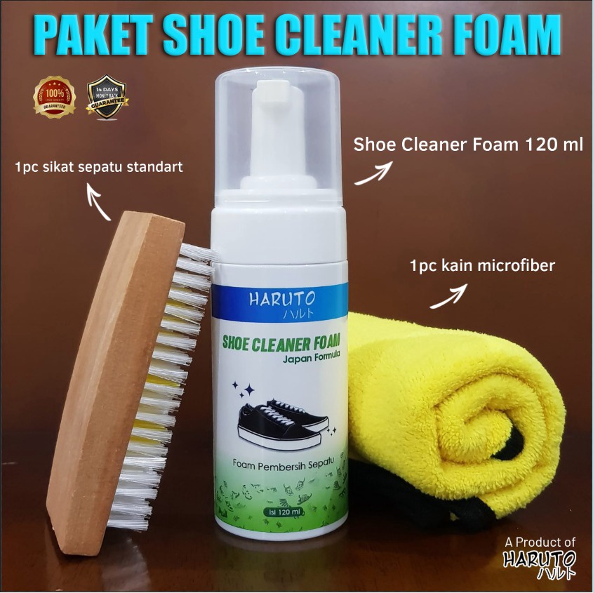 Paket pembersih sepatu Haruto shoe cleaner foam 120ml+kain microfiber+sikat sepatu paket hemat