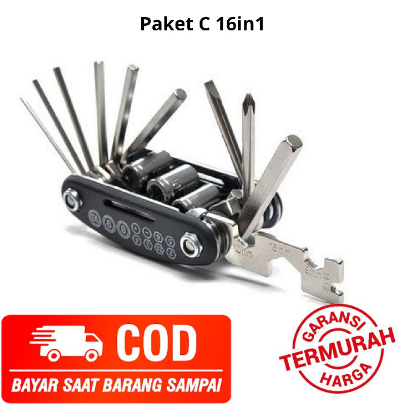 TOOLKIT SEPEDA Alat Reparasi Tambal Ban Sepeda - Pompa Sepeda - 1 set kunci L Sepeda 15 in 1