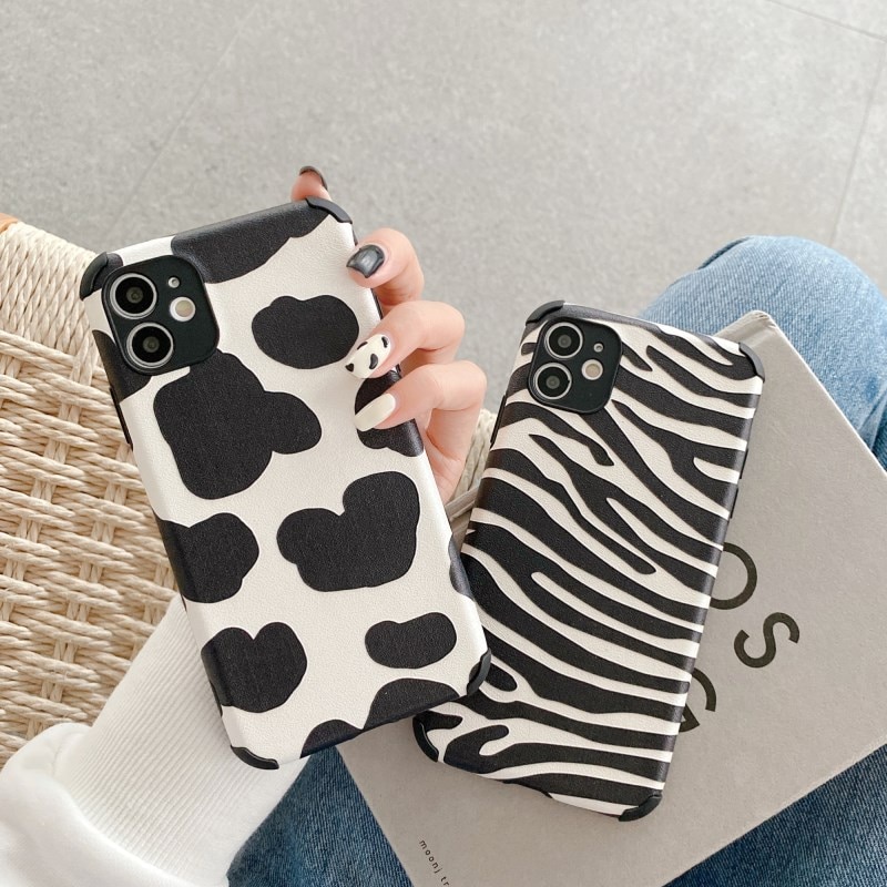 Soft leather phone case for iPhone 6 6s 7 8 Plus iPhone 11 12 Pro Max XR X XS MAX SE 2020 12 Mini Fashion Zebra Cow Pattern Silicon Full Cover