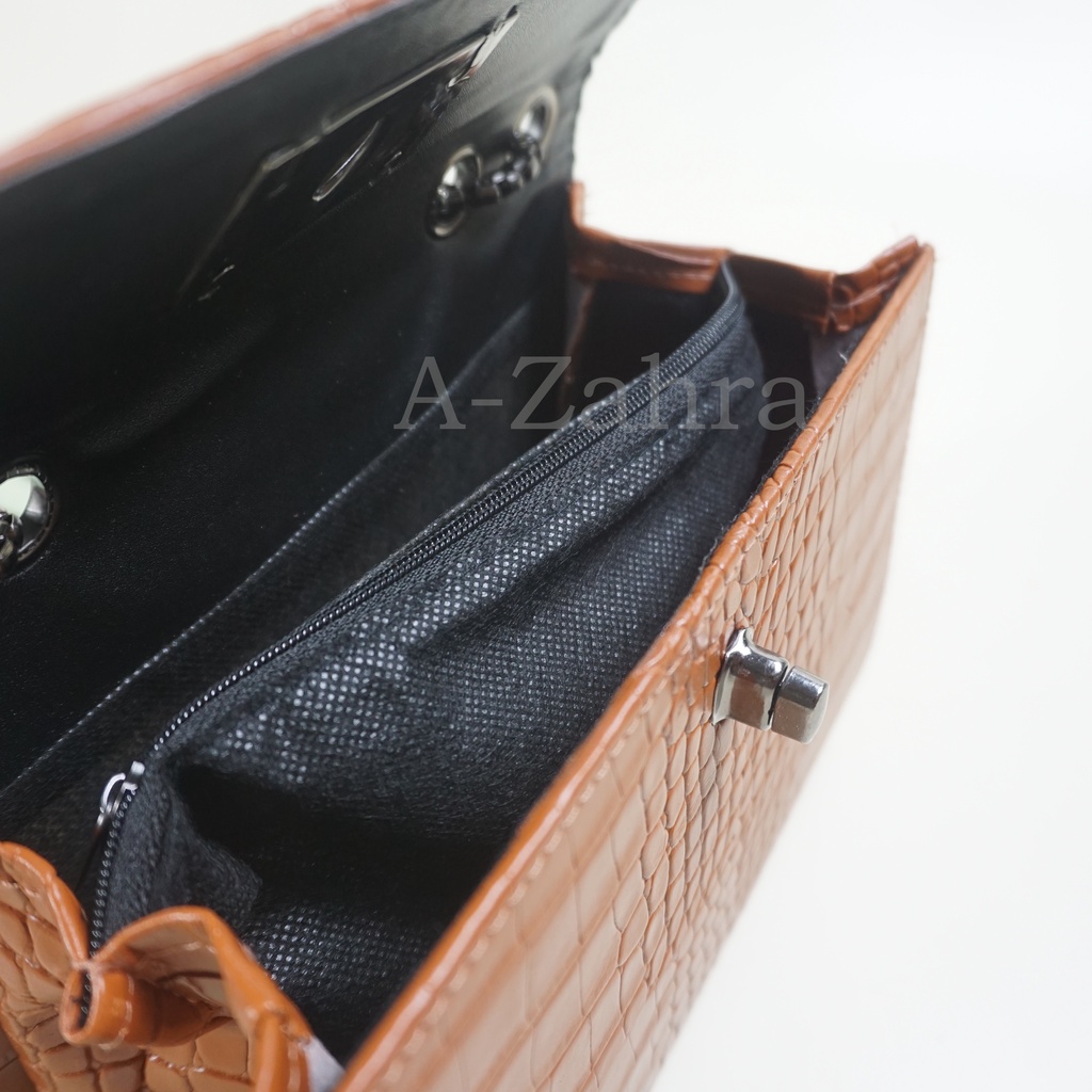 A-ZAHRA 423 SLING BAG CC RANTAI / TAS BAHU CROCO RANTAI HITAM / TAS SLEMPANG MURAH