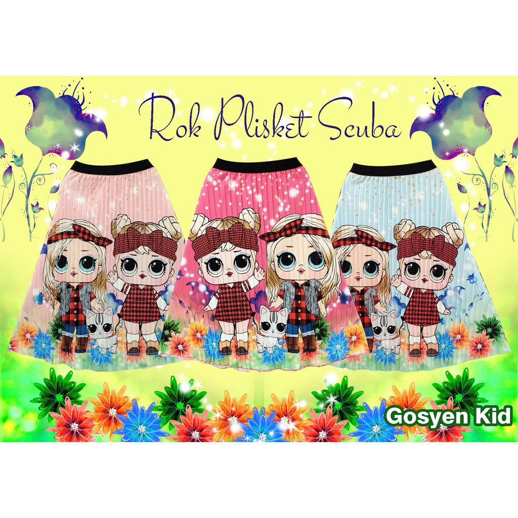 ROK ANAK PEREMPUAN PLISKET SCUBA KARAKTER LOL