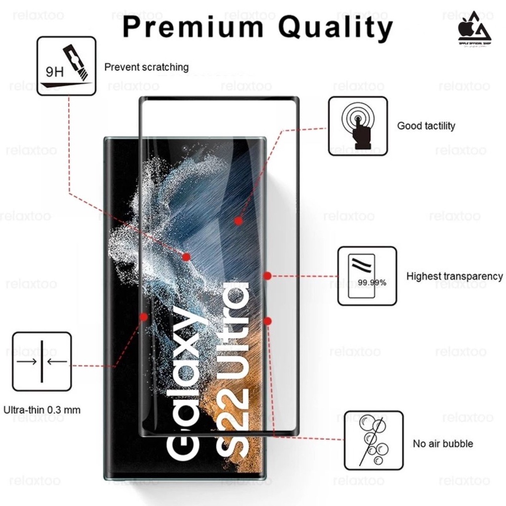 Tempered Glass Samsung Galaxy S23 ULTRA S23+ S23 5G S22 ULTRA S22+ S22 Plus S22 Series Curve Full Cover Glue Screen Guard Protector Anti Gores Kaca Film