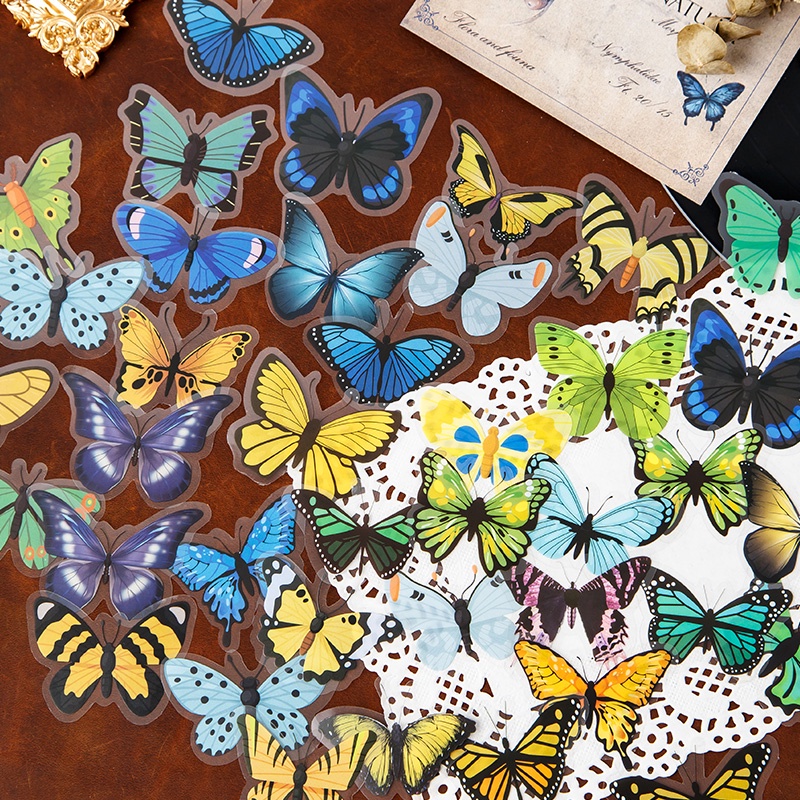 40pcs Stiker Butterfly Bahan PET Anti Air Untuk Dekorasi DIY