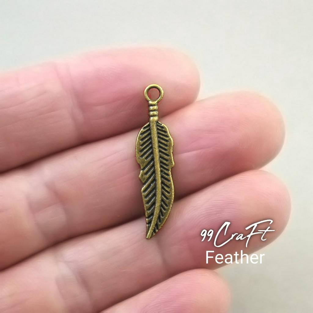 Bandul bulu bronze charm daun feather silver aksesoris membuat kerajinan gelang