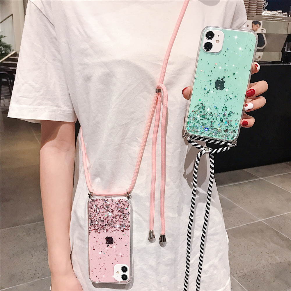 Casing Motif Bintang Dengan Tali Lanyard Untuk Iphone 11 Pro Max Xs X Xr 8 7 6 S 6s Plus