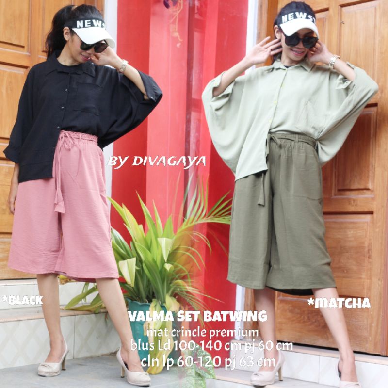 VALMA SET DEWASA ATASAN BATWING BAHAN CRINCLE