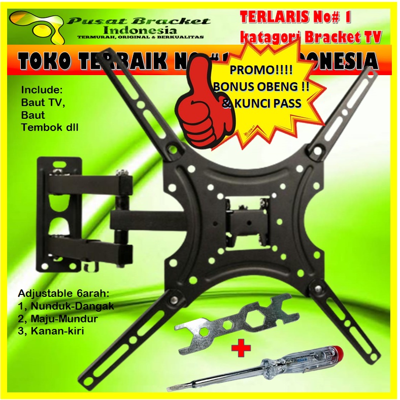 BONUS OBENG!! Bracket tv 17 s/d 60 inch 60 55 50 43 42 40 32 24 21 17 INCH IMPORT SUPER PREMIUM 6 ARAH kuat tebal dan kokoh Bracket tv Braket tv Breket tv Briket tv Brackettv Brakettv Brekettv Brikettv