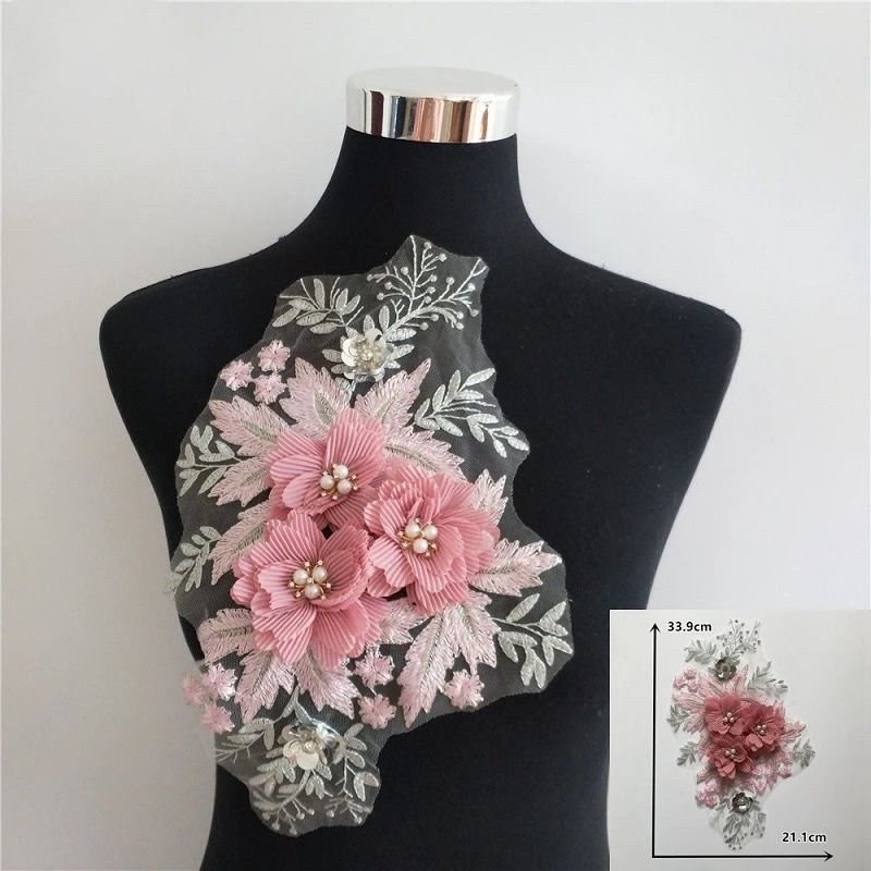 3D Flower Pearl Embroidery Lace, Impor