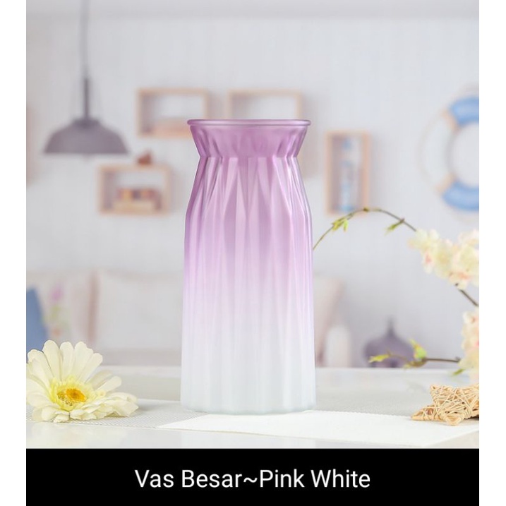 Vas bunga kaca besar /pot bunga diamond tanaman hias ungu putih