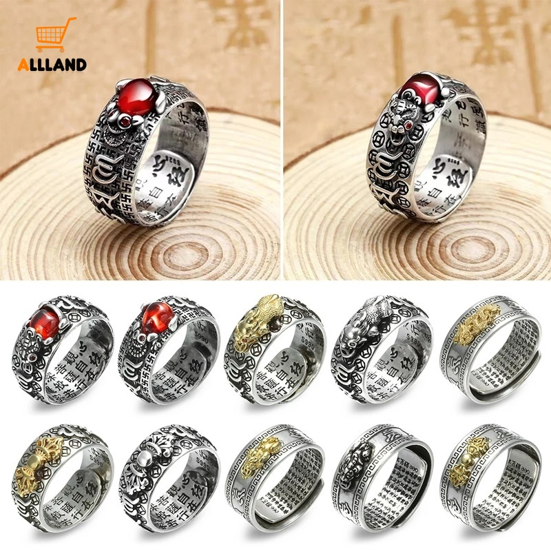 Cincin Jimat Keberuntungan Warna Silver / Gold Gaya Vintage Feng Shui Adjustable Untuk Pria / Wanita