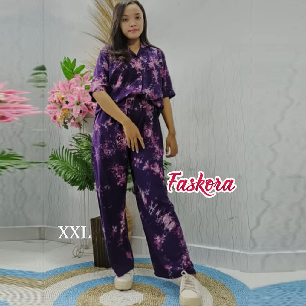 One Set Tie dye Wanita Busui Pendek - Setelan Jumbo Rayon Wanita Kekinian - Pajamas Tiedye Set STN04