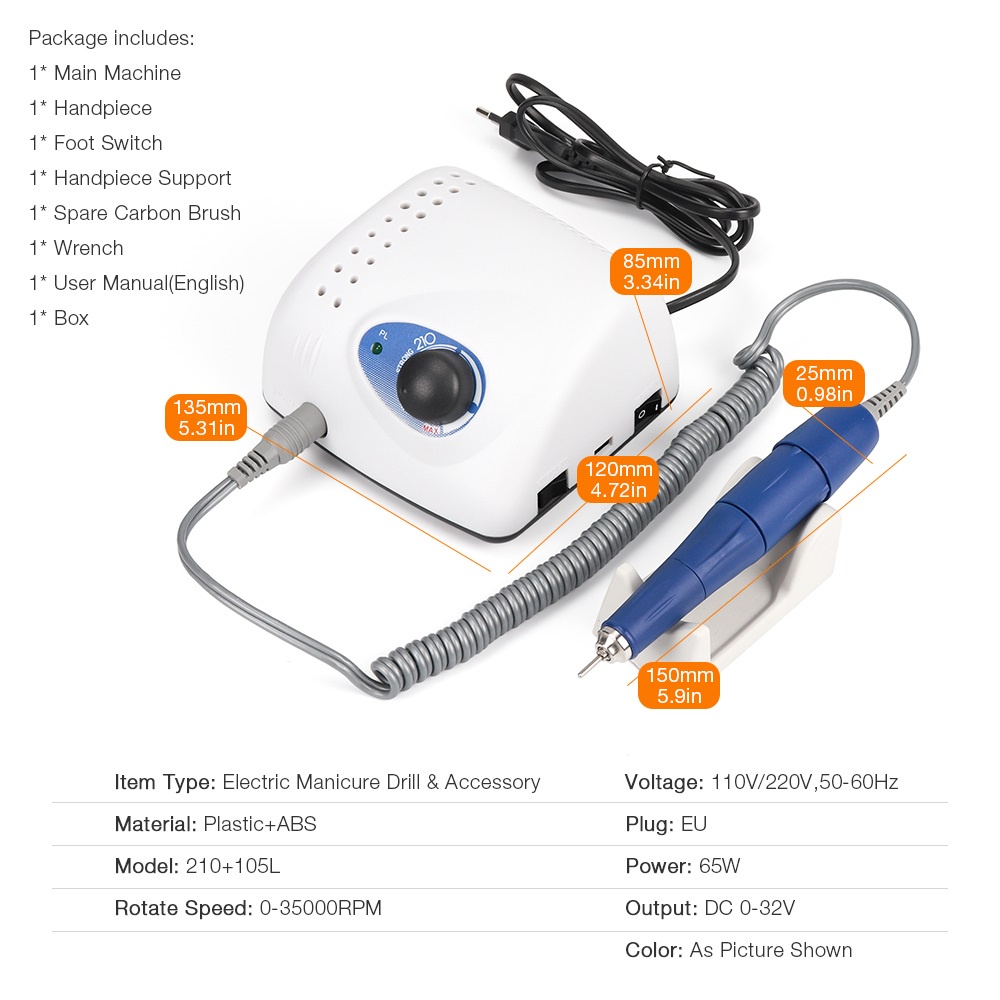 65W Strong 210 105L Brushless Nail Drills Manicure Machine Pedicure Electric Strong 35000RPM File Bits Nails Art Equipment