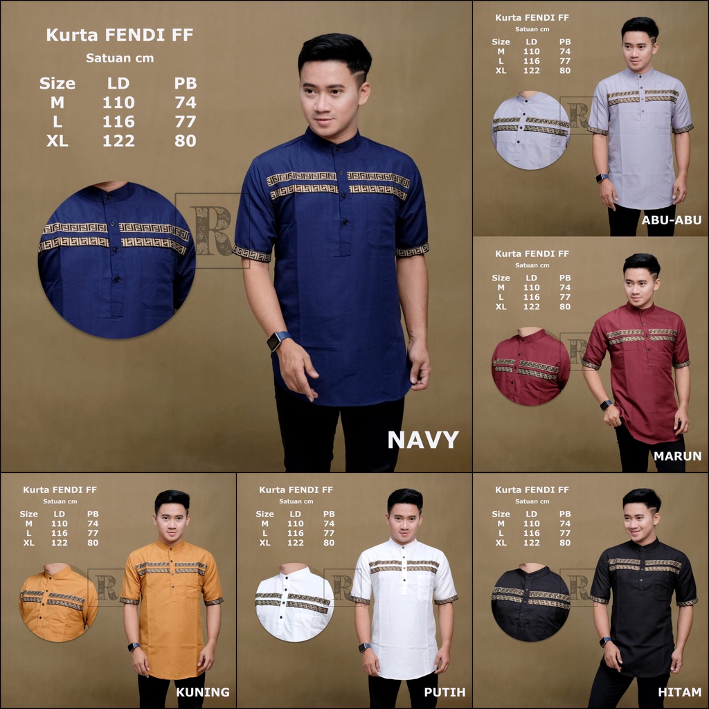 Baju Koko Kurta Lengan Pendek Pakain Muslim Pria Dua Saku Kiri Kanan emko FF terbaru 2022 Size M L XL XXL