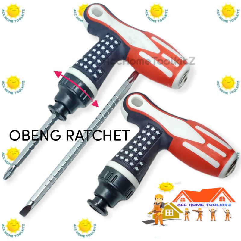 Obeng T Ratchet Amerika Bolak Balik Gerigi / Min Plus / Obeng Rachet Kembang Model Usa America 3 in 1 / 4 - 5 Inch