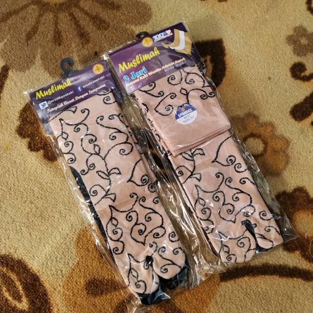 Kaos kaki muslimah coklat batik motif tapak hitam murah