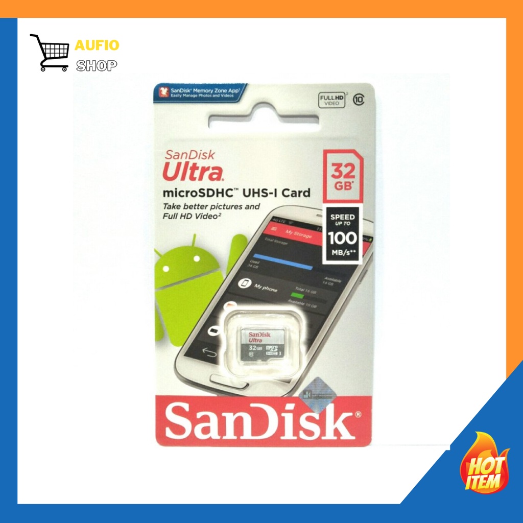 MEMORY CARD SANDISK ULTRA MICRO SDHC UHS-1 CARD 32GB SPEED UP TO 100MB/s Dijamin Original