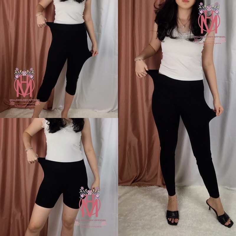 HMC- C1120 ZIA LEGGING BLACK HW STRETCH IMPORT CELANA PANJANG HITAM LEGGING WANITA LEGGING 7/8 SHORT