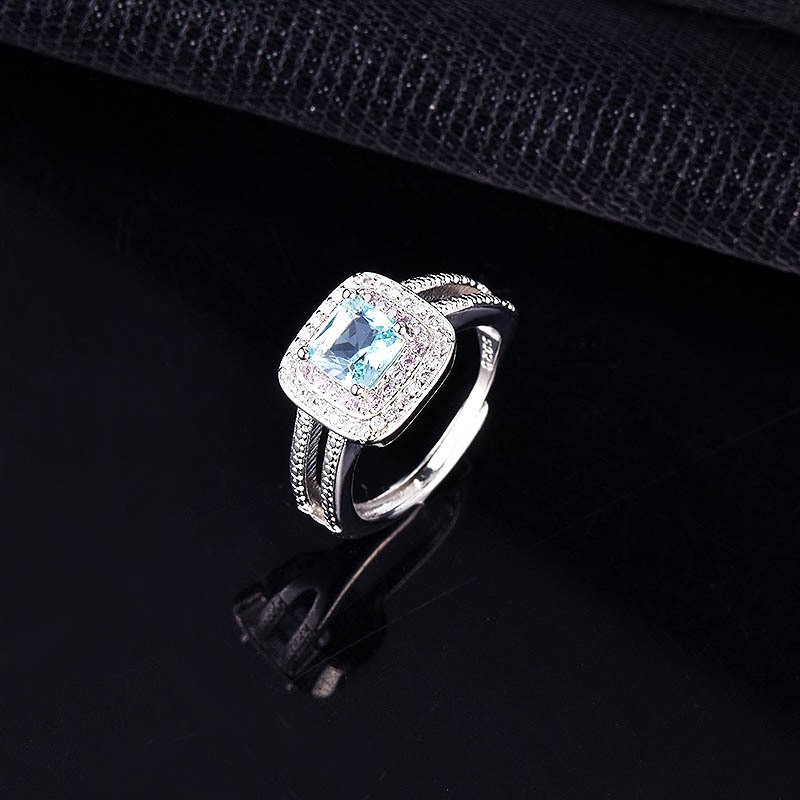 925 Perak Aquamarine Pernikahan Disesuaikan Cincin Perhiasan