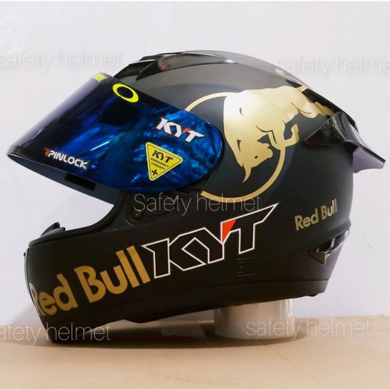 Jual HELM KYT R10 HITAM DOFF,HITAM PUTIH PAKET GANTENG RED BULL