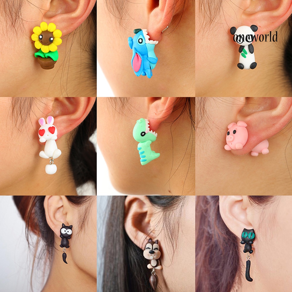 OW# Women Lovely Animal Shape Eardrop Soft Clay Ear Stud Earrings Jewelry Accessory