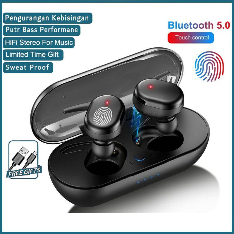 (COD) 4 TWS Bluetooth Headset Bluetooth TWS Dengan Mikrofon 5.0 Earphone Bluetooth TWS HiFi Stereo Waterproof Earbuds Wireless Earphone Headset with Mic Headphone