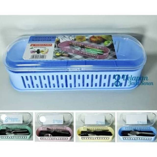 Tempat Sendok Garpu Sumpit Sedotan Tutup Engsel Plastik Tebal Kuat Minowa Yosikawa Tempat Penyimpana