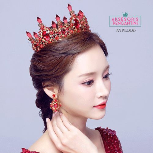 [PRODUK TERLARIS] AKSESORIS WEDDING HIASAN RAMBUT MAHKOTA PENGANTIN MERAH MPE006