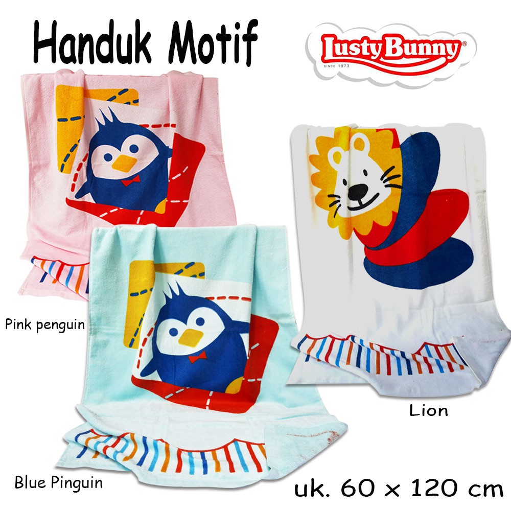 Handuk Bayi LUSTY BUNNY 60 x 120 cm 3153 3154 Animal Baby TOWEL Motif  Hewan  Lion Penguin HL-3154