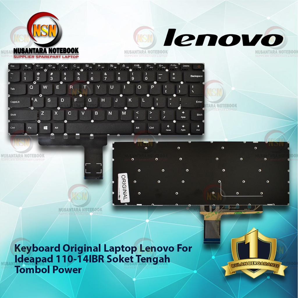 Keyboard Laptop Original Lenovo For Ideapad 110-14IBR Soket Tengah Tombol Power