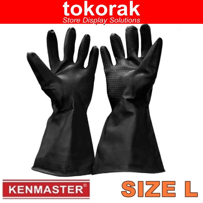 KENMASTER SARUNG TANGAN KARET LATEX L HITAM/ORANGE BERKEBUN