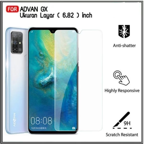 KOREAN Tempered Glass ADVAN GX 6.82 inchi Anti Gores Kaca Screen Guard 9H 2.5D 0.3mm