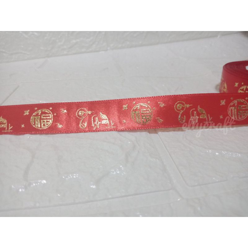 

1yard (90cm) Pita Satin Fu 2cm/Pita Imlek/Pita Kado/Pita Hampers/Pita Sangjit/Pita Wedding